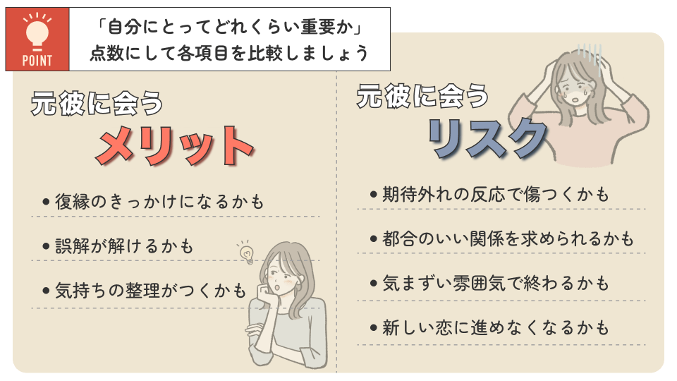 彼に会うメリットとリスクを比較