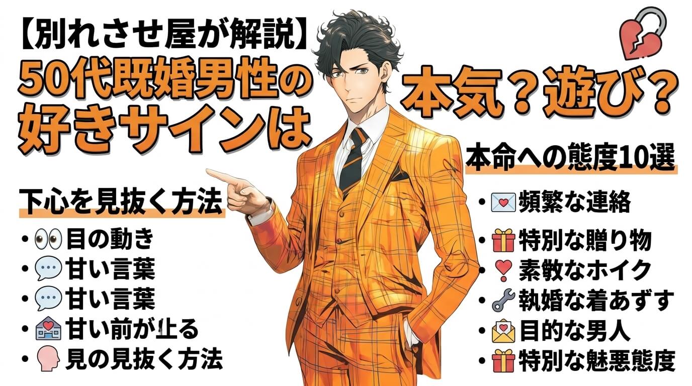 【別れさせ屋が解説】50代既婚男性の好きサインは本気？遊び？本命への態度10選と下心を見抜く方法