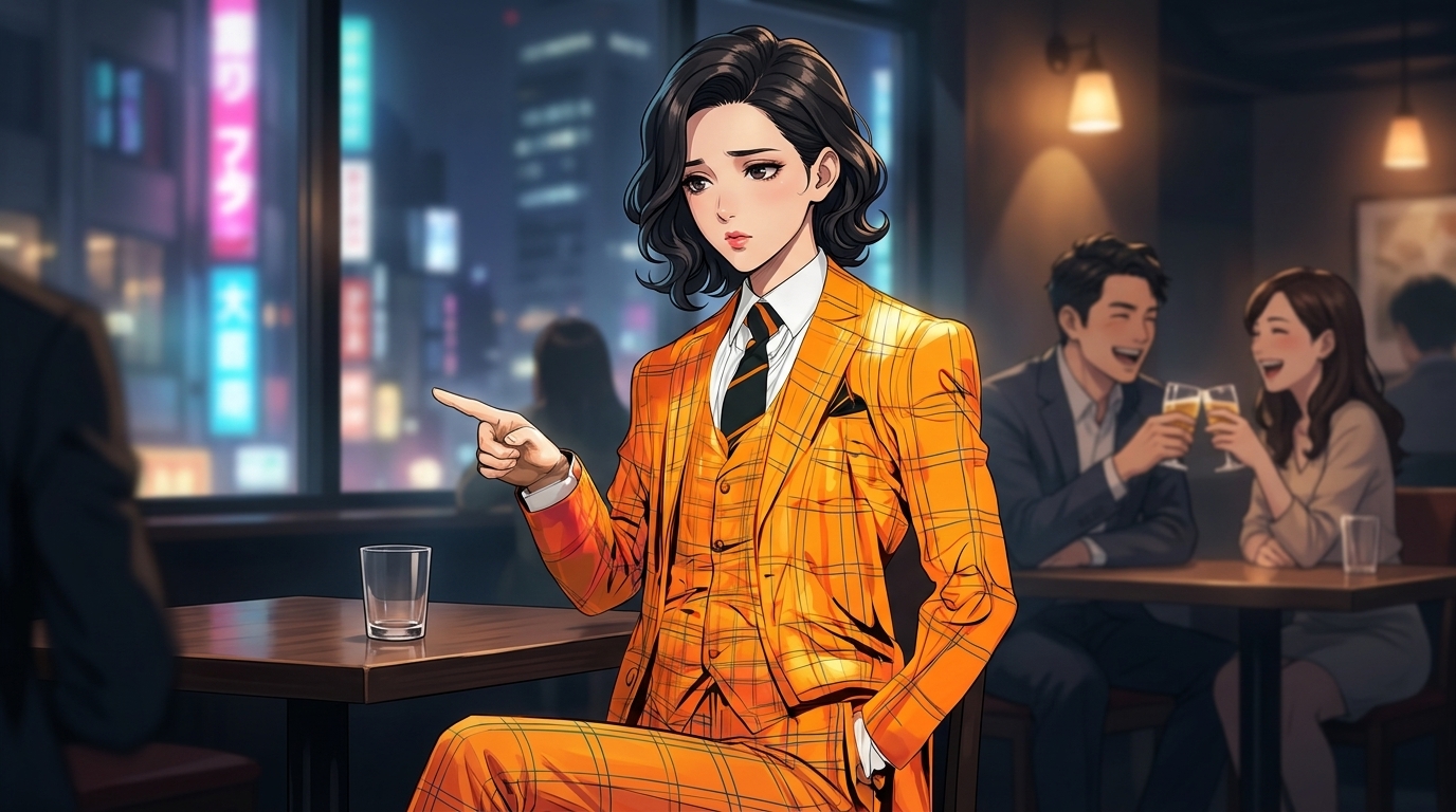 好きな人とそのパートナーの幸せそうな姿を見て、嫉妬や苦しみに悩む女性のイメージ画像。少し薄暗く、ミステリアスな雰囲気が望ましい。]