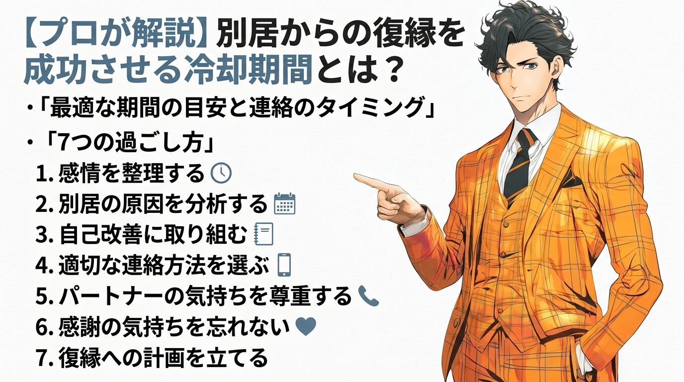 【プロが解説】別居からの復縁を成功させる冷却期間とは？最適な期間の目安と連絡のタイミング、7つの過ごし方